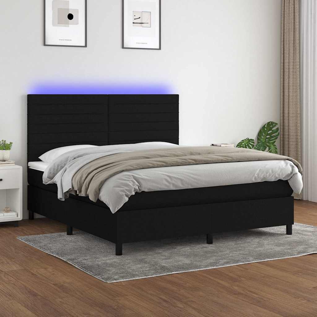 vidaXL Boxspring met matras en LED stof donkergrijs 100x200 cm