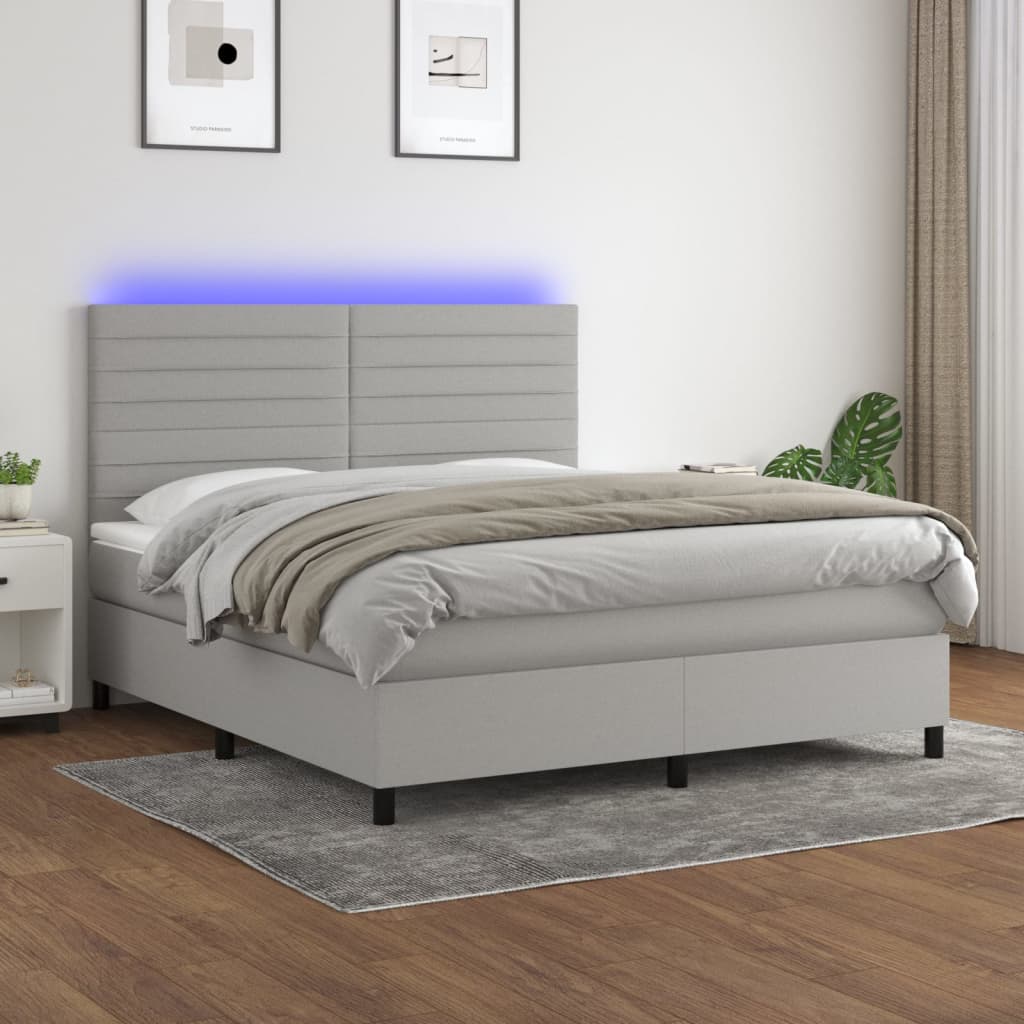 vidaXL Boxspring met matras en LED stof donkergrijs 100x200 cm