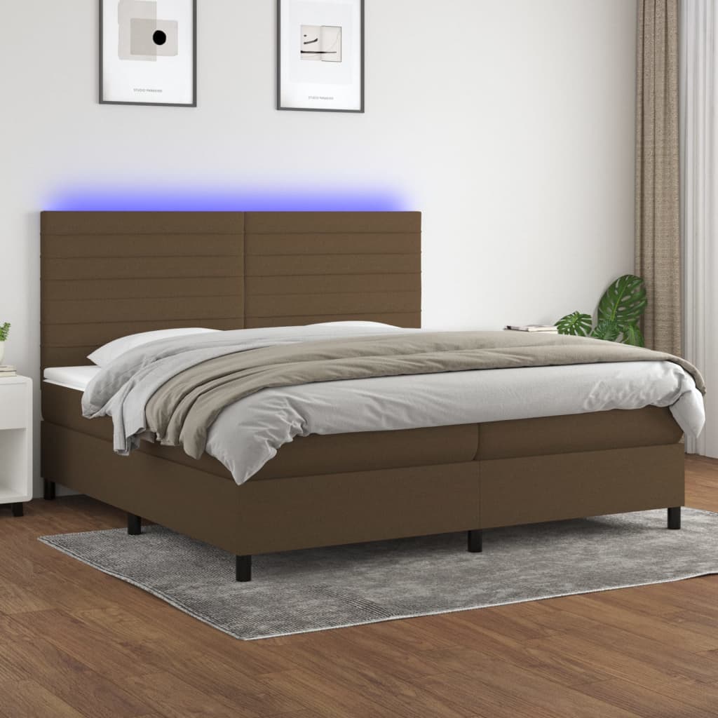 vidaXL Boxspring met matras en LED stof donkergrijs 100x200 cm