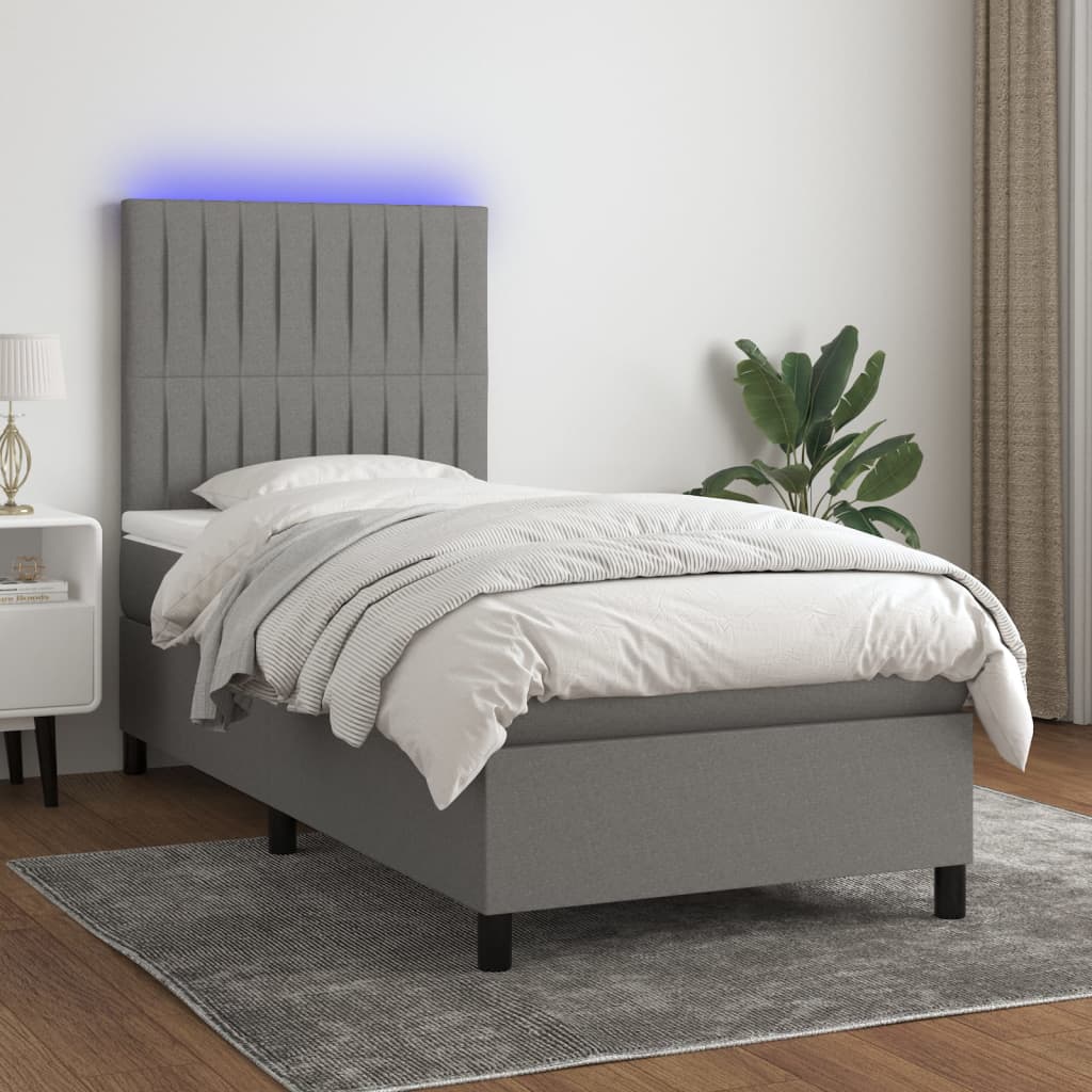 vidaXL Boxspring met matras en LED stof donkergrijs 100x200 cm