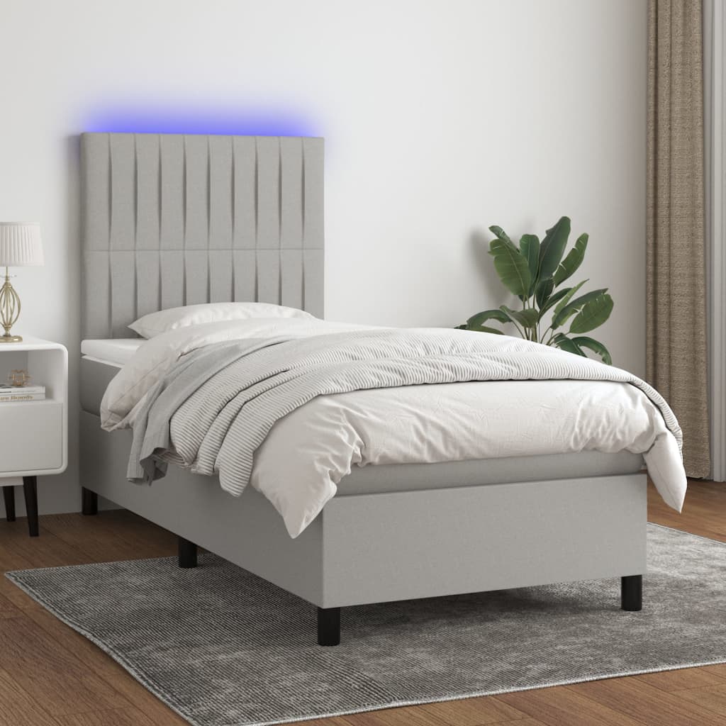 vidaXL Boxspring met matras en LED stof donkergrijs 100x200 cm