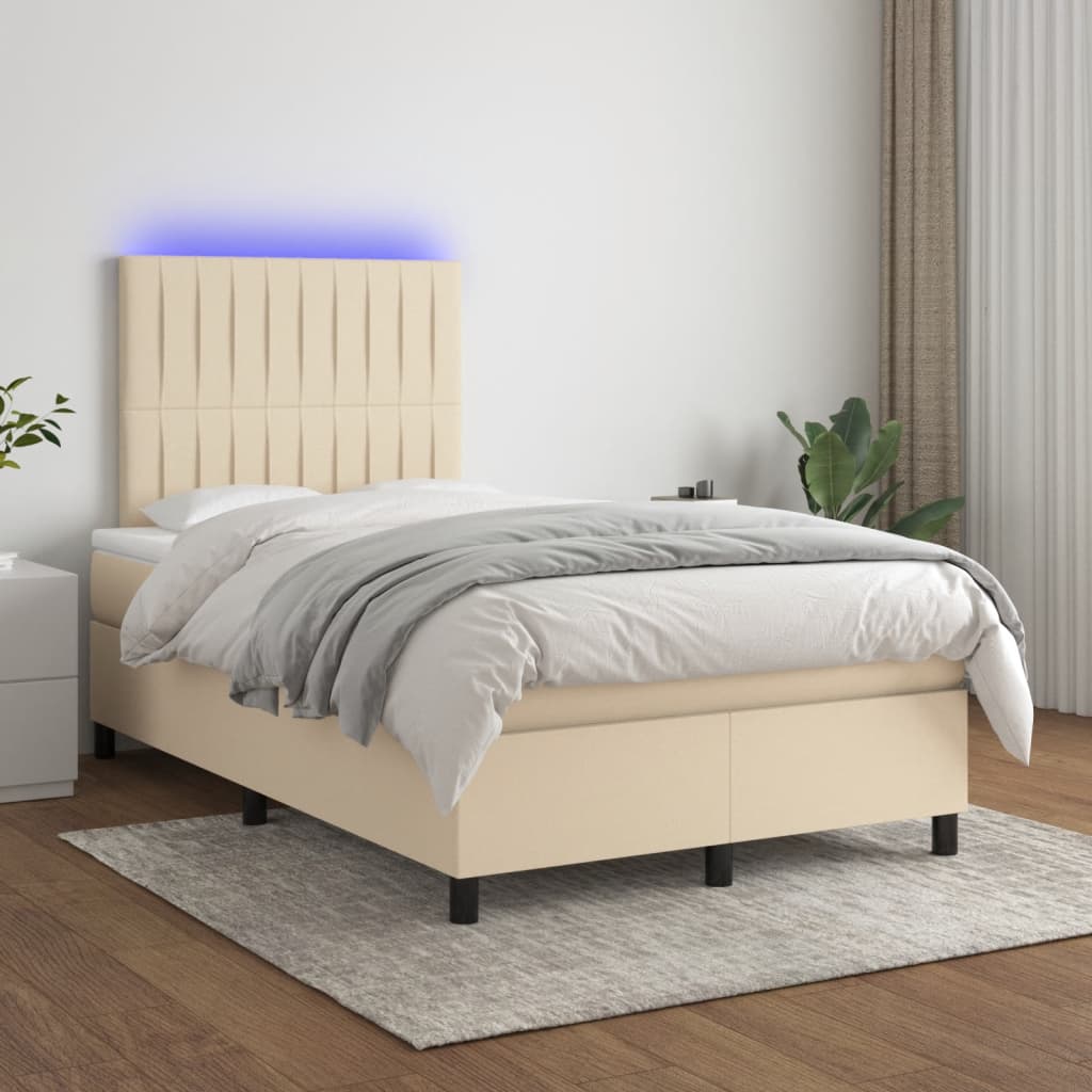 vidaXL Boxspring met matras en LED stof donkergrijs 100x200 cm