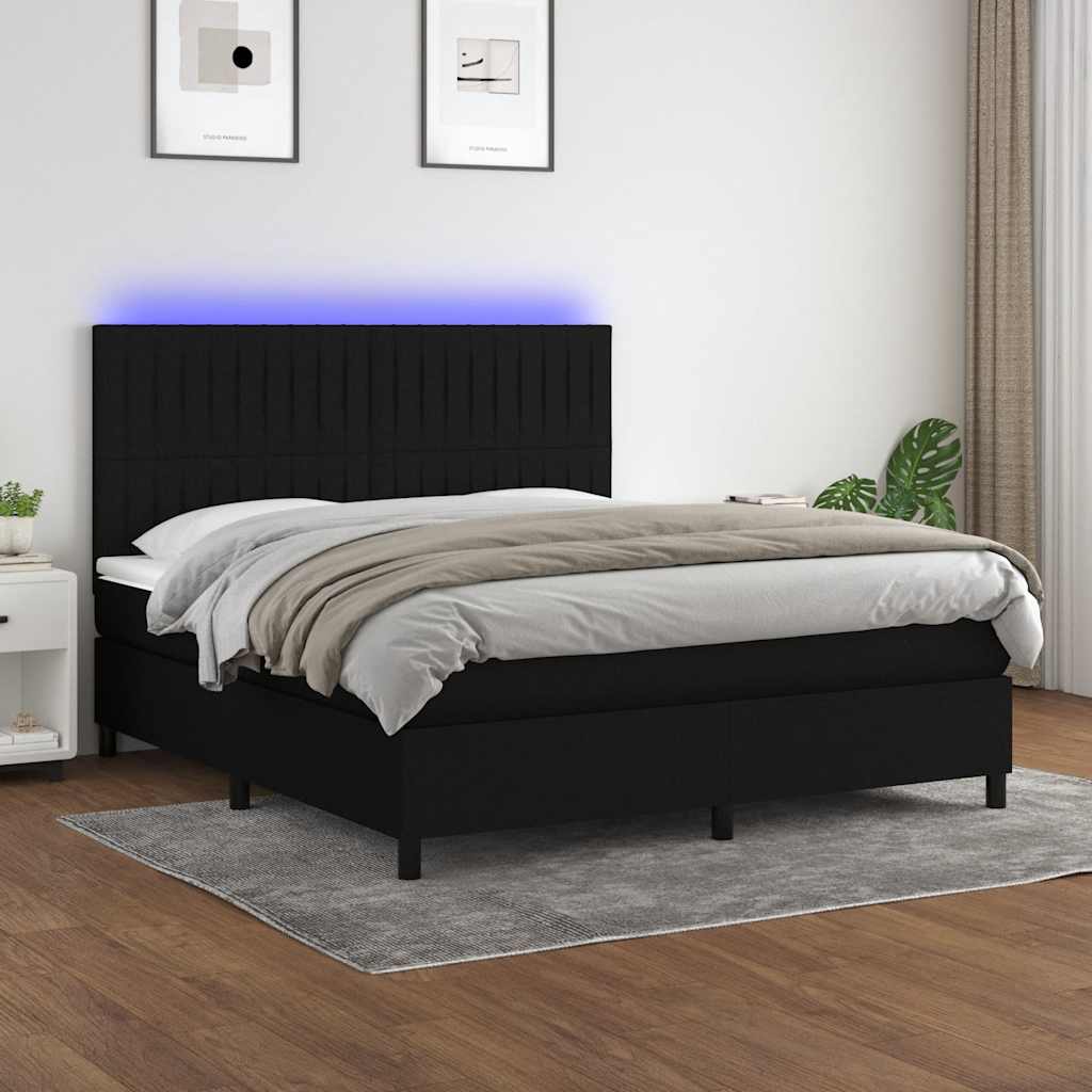 vidaXL Boxspring met matras en LED stof donkergrijs 100x200 cm