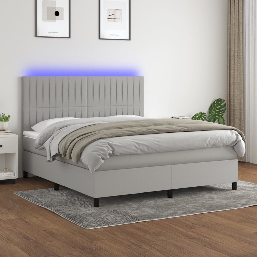 vidaXL Boxspring met matras en LED stof donkergrijs 100x200 cm