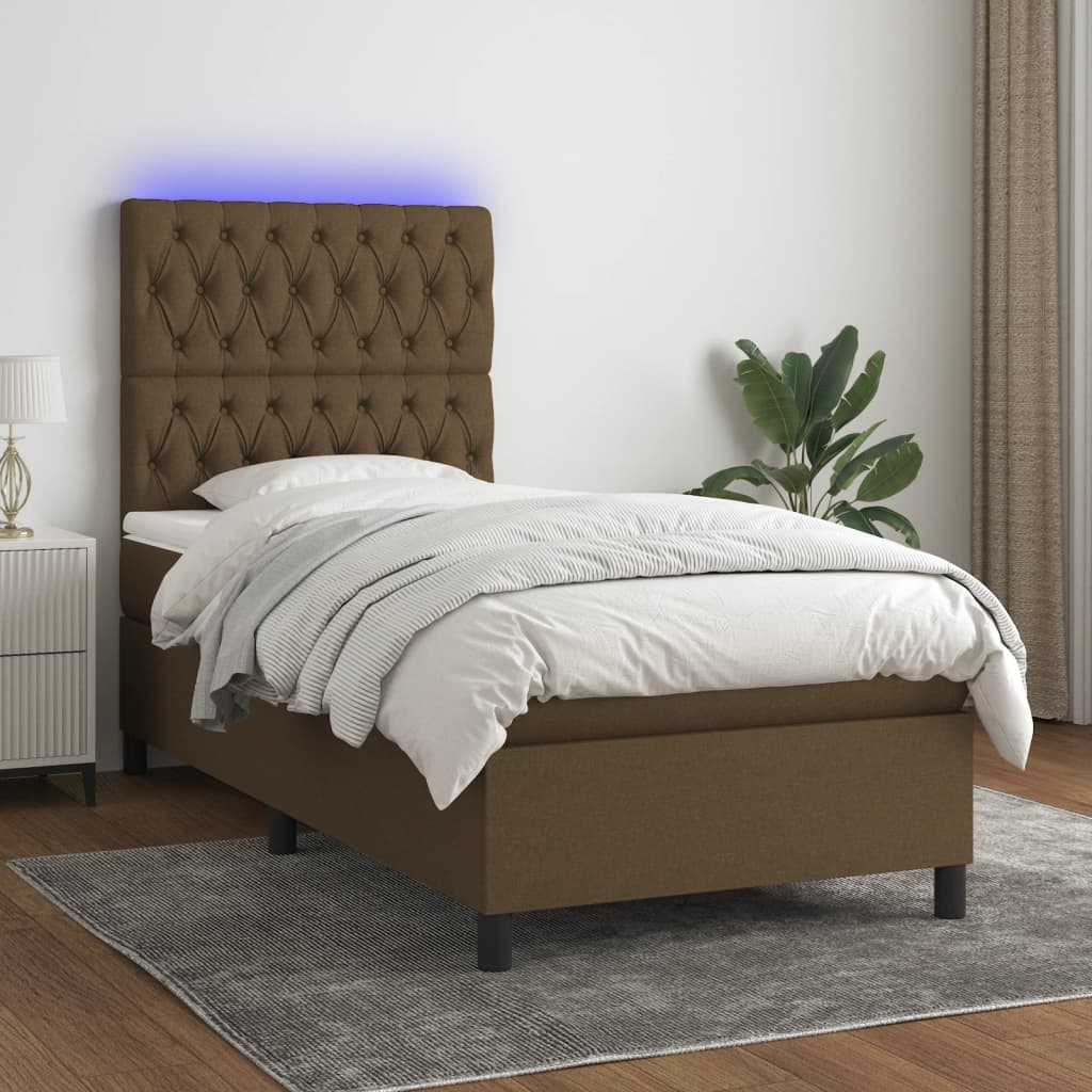 vidaXL Boxspring met matras en LED stof donkergrijs 100x200 cm
