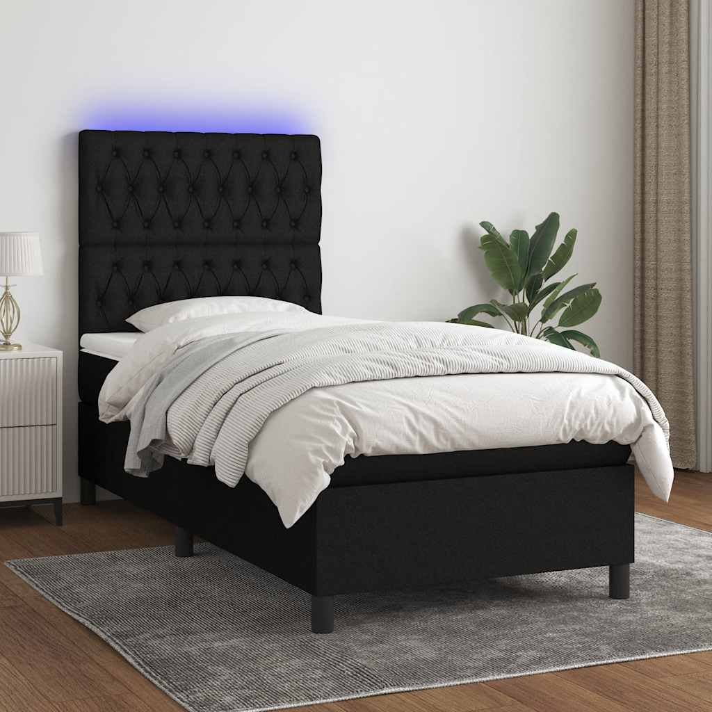 vidaXL Boxspring met matras en LED stof donkergrijs 100x200 cm