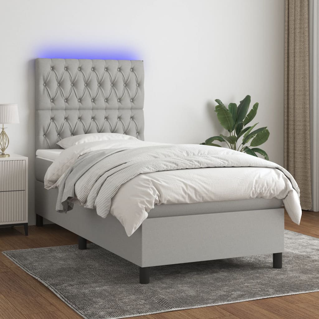 vidaXL Boxspring met matras en LED stof donkergrijs 100x200 cm