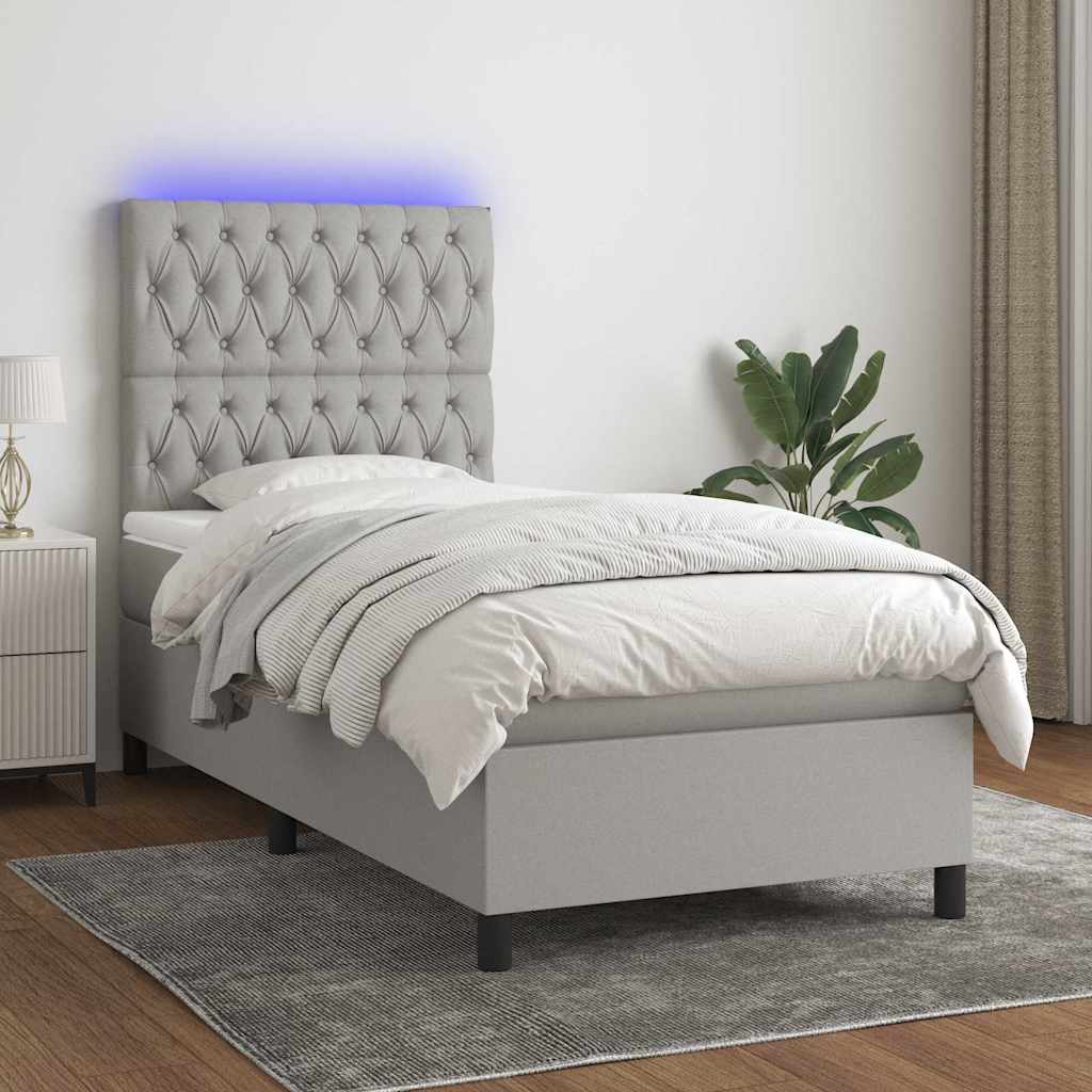 vidaXL Boxspring met matras en LED stof donkergrijs 100x200 cm