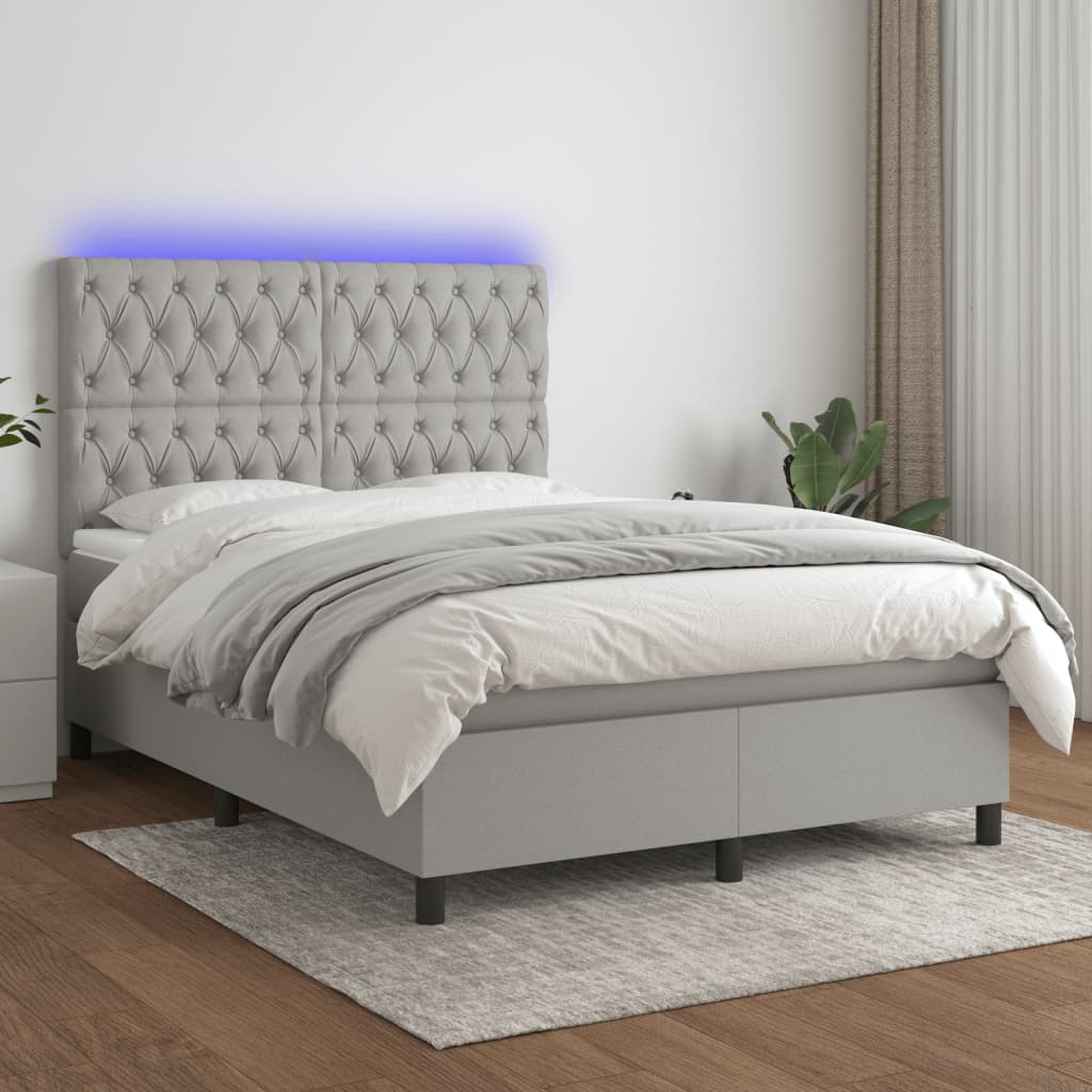 vidaXL Boxspring met matras en LED stof donkergrijs 100x200 cm