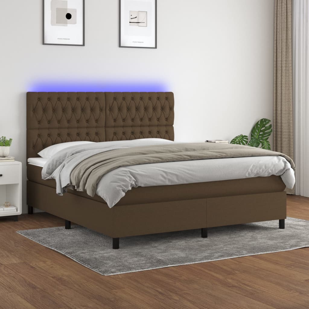 vidaXL Boxspring met matras en LED stof donkergrijs 100x200 cm