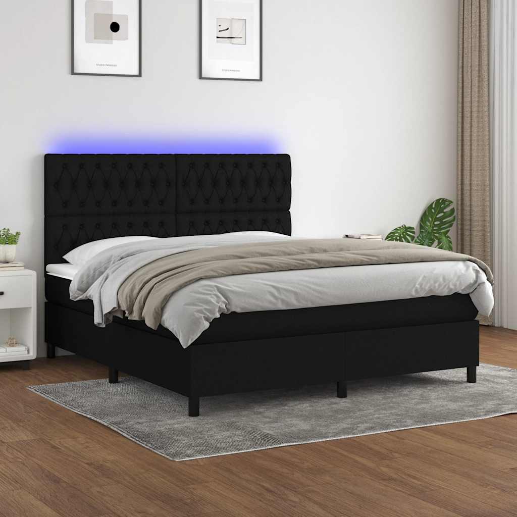 vidaXL Boxspring met matras en LED stof donkergrijs 100x200 cm