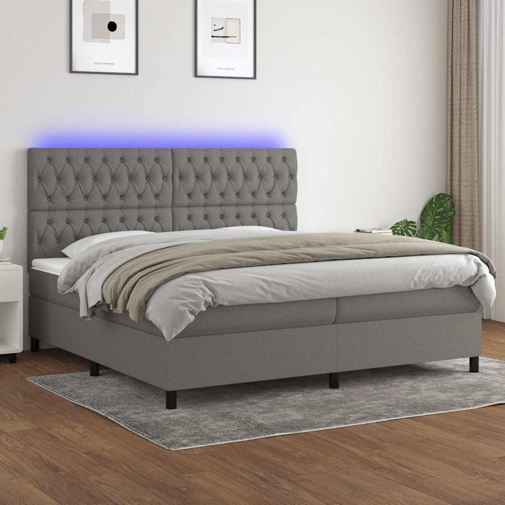 vidaXL Boxspring met matras en LED stof donkergrijs 100x200 cm