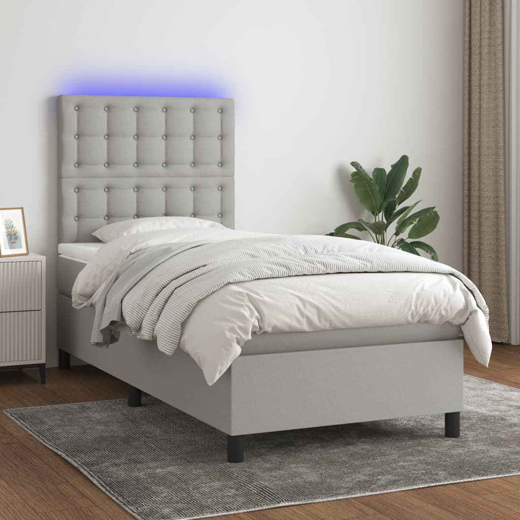 vidaXL Boxspring met matras en LED stof donkergrijs 100x200 cm