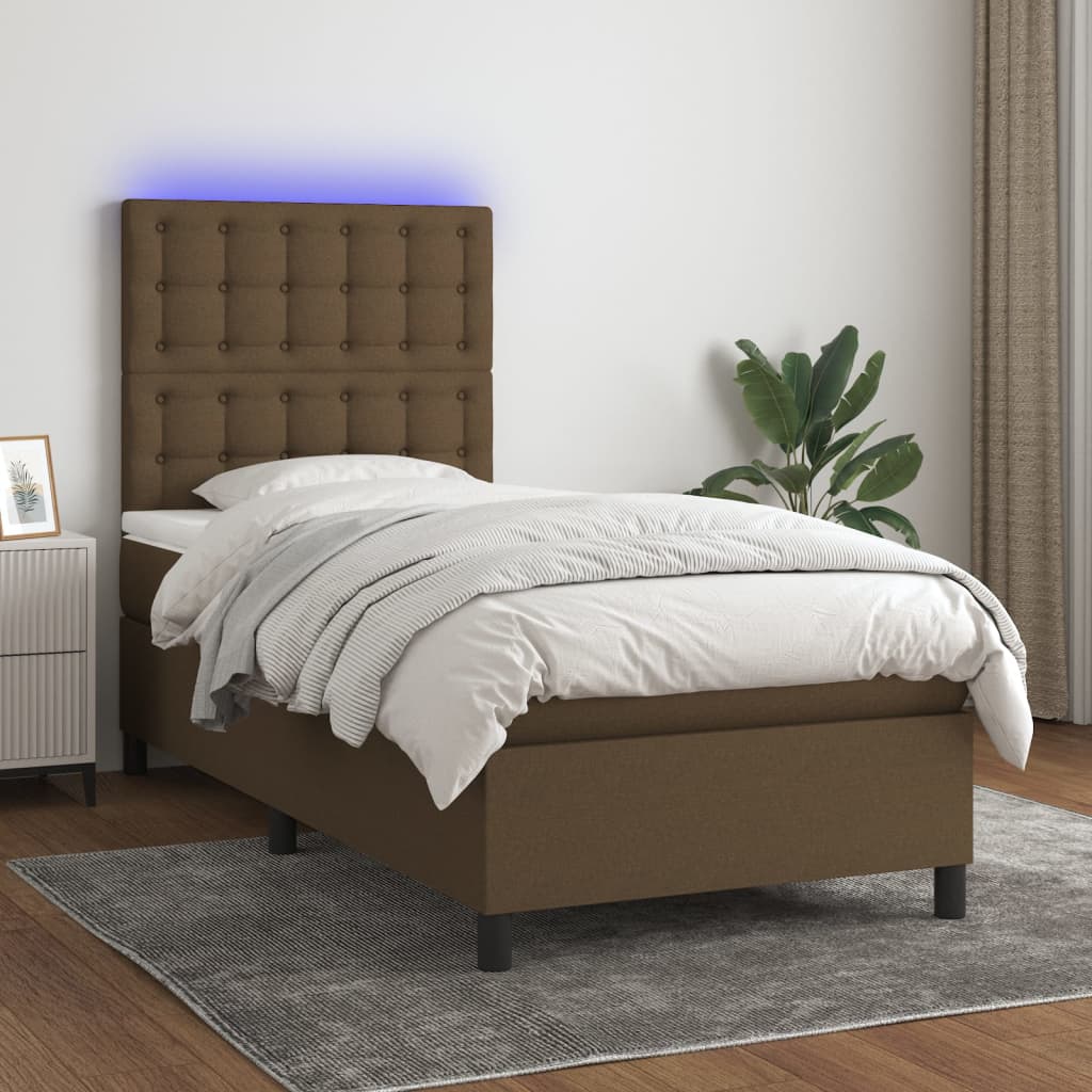 vidaXL Boxspring met matras en LED stof donkergrijs 100x200 cm