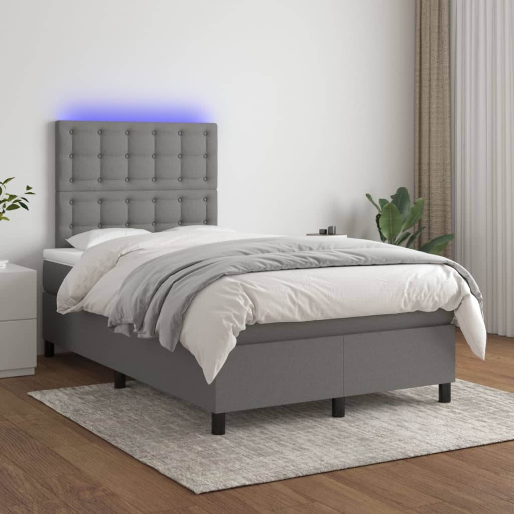 vidaXL Boxspring met matras en LED stof donkergrijs 100x200 cm