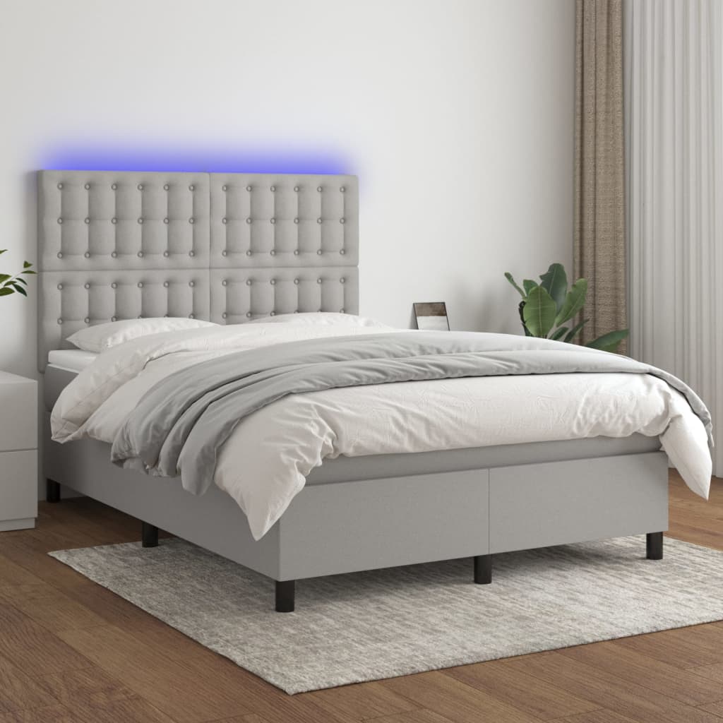 vidaXL Boxspring met matras en LED stof donkergrijs 100x200 cm
