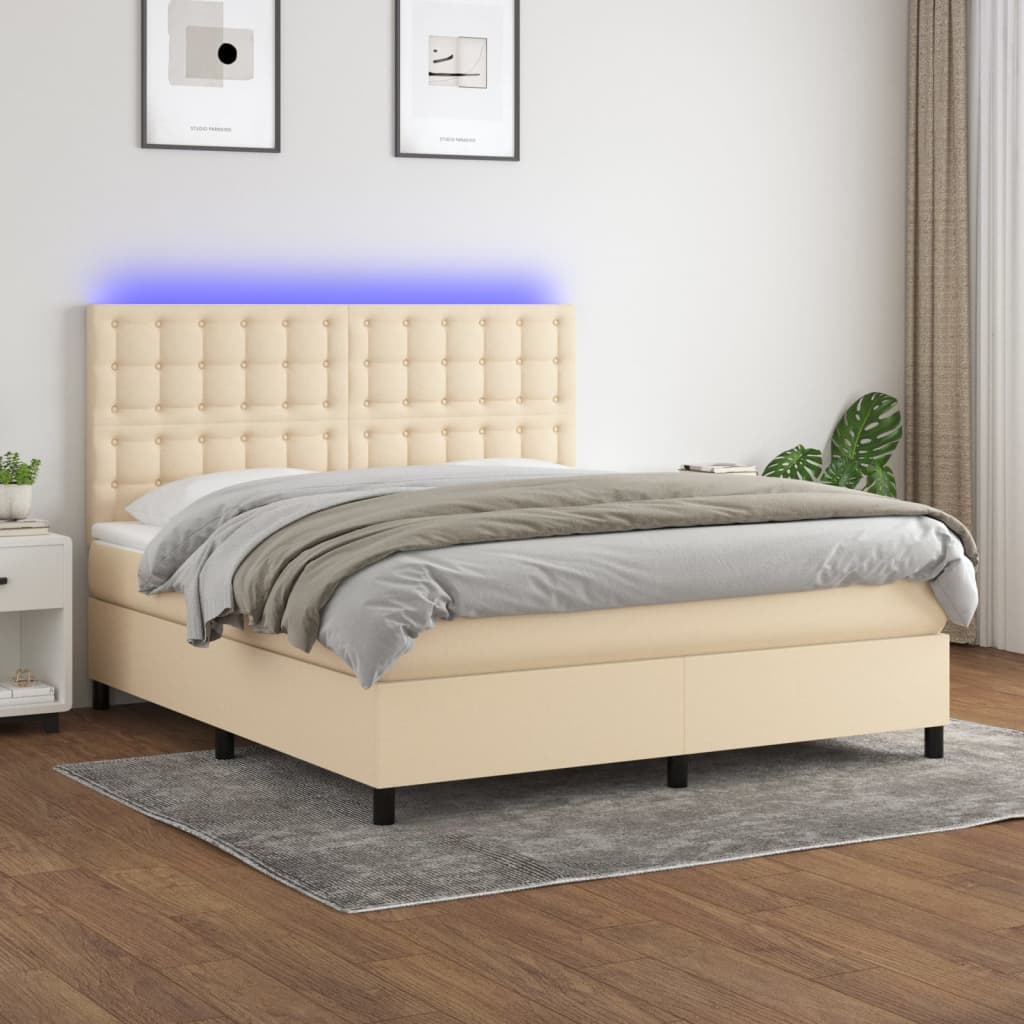 vidaXL Boxspring met matras en LED stof donkergrijs 100x200 cm