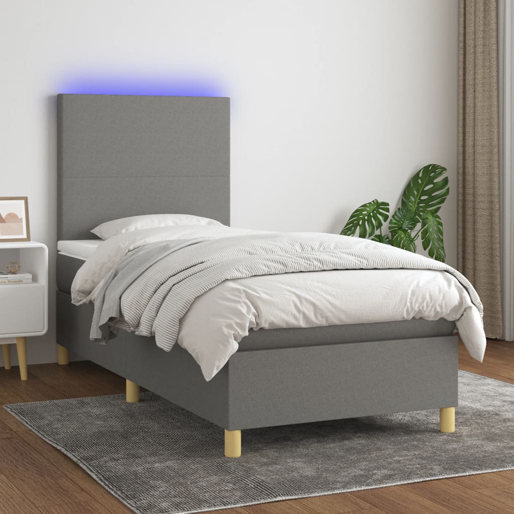 vidaXL Boxspring met matras en LED stof crèmekleurig 140x200 cm
