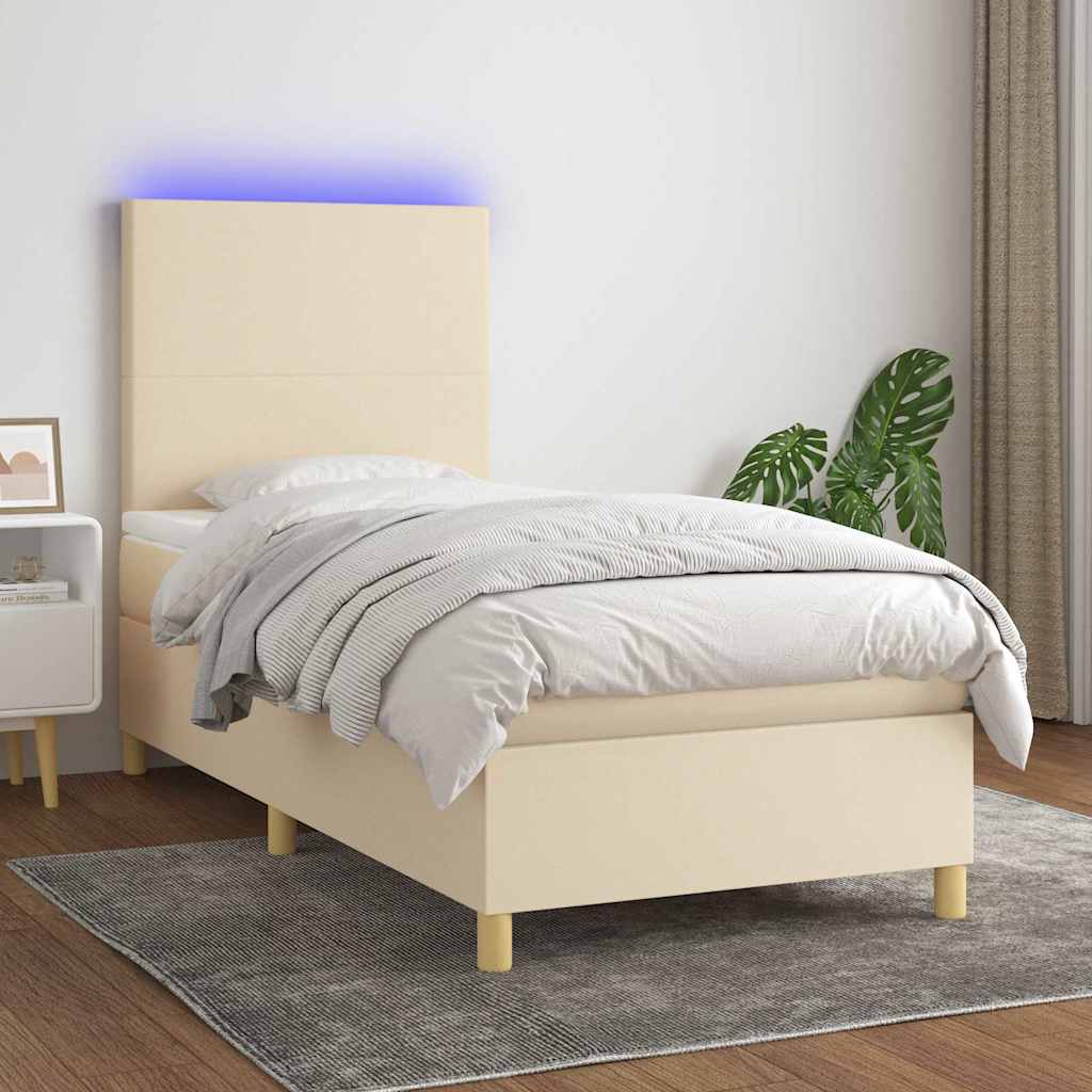 vidaXL Boxspring met matras en LED stof crèmekleurig 140x200 cm