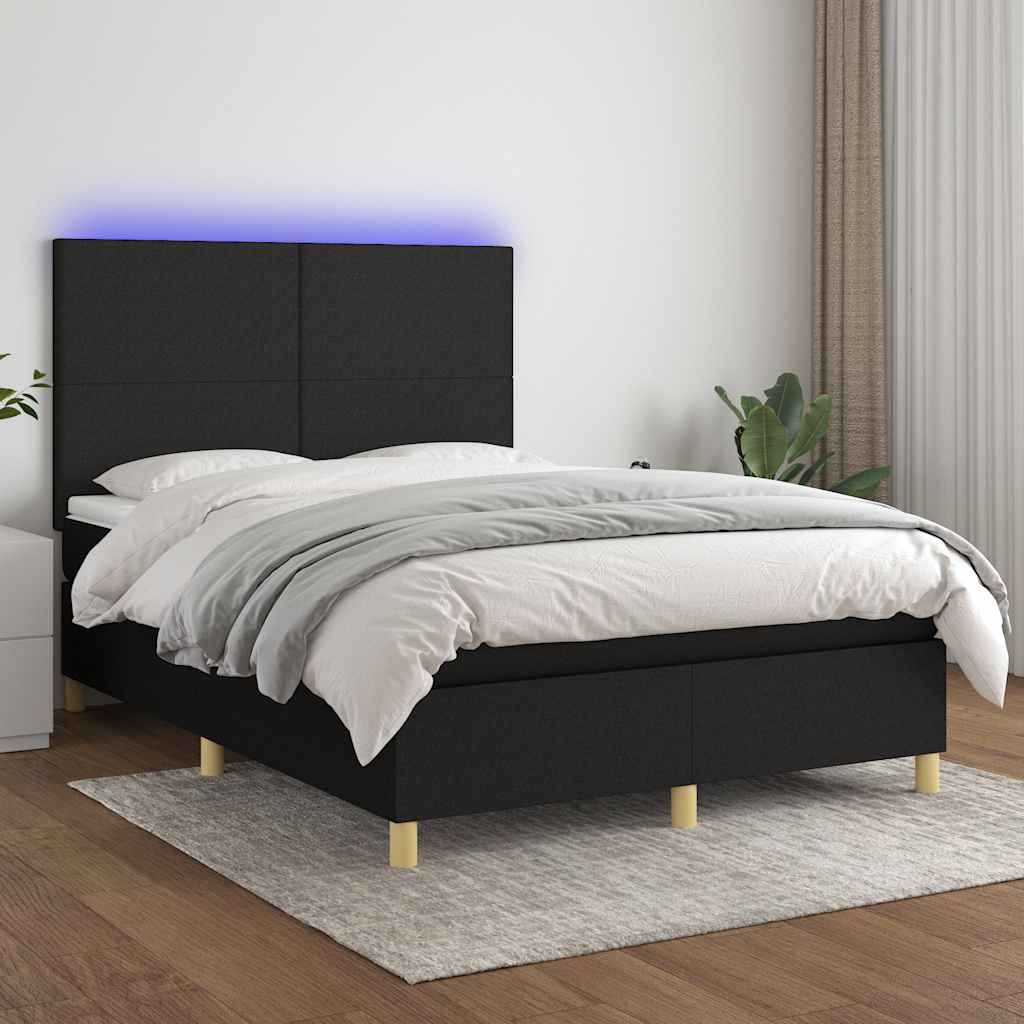 vidaXL Boxspring met matras en LED stof crèmekleurig 140x200 cm