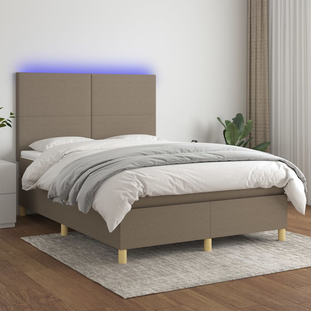 vidaXL Boxspring met matras en LED stof crèmekleurig 140x200 cm