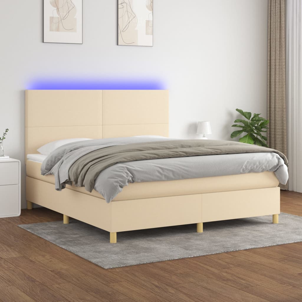 vidaXL Boxspring met matras en LED stof crèmekleurig 140x200 cm
