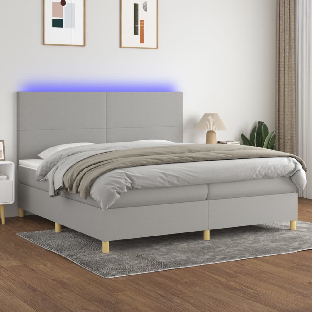 vidaXL Boxspring met matras en LED stof crèmekleurig 140x200 cm