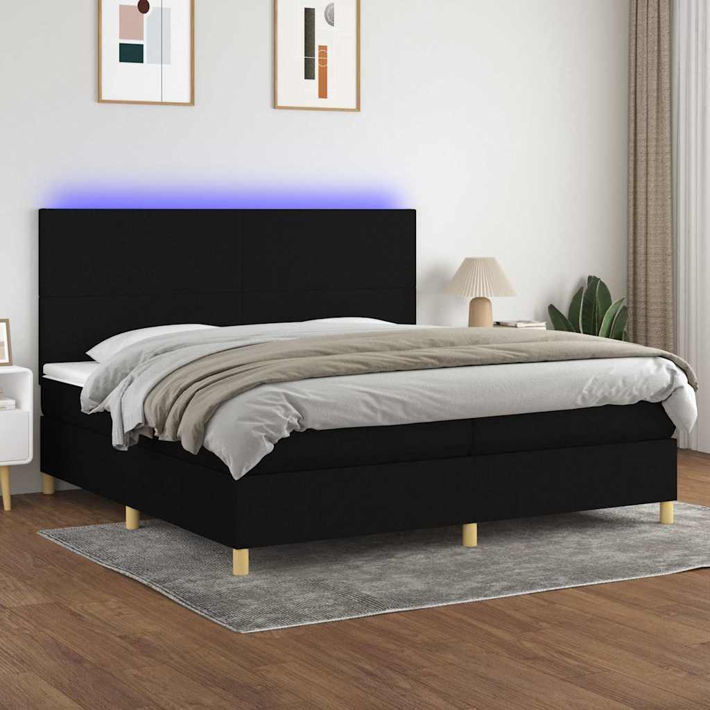 vidaXL Boxspring met matras en LED stof crèmekleurig 140x200 cm