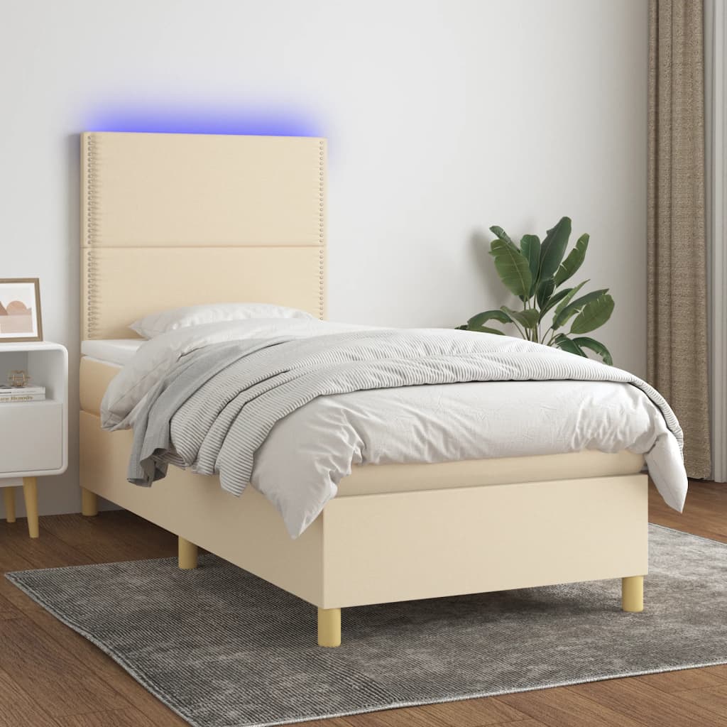 vidaXL Boxspring met matras en LED stof crèmekleurig 140x200 cm