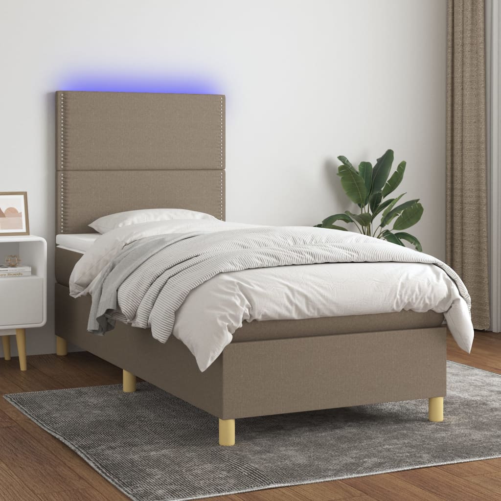 vidaXL Boxspring met matras en LED stof crèmekleurig 140x200 cm