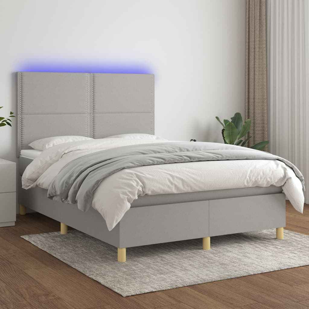 vidaXL Boxspring met matras en LED stof crèmekleurig 140x200 cm