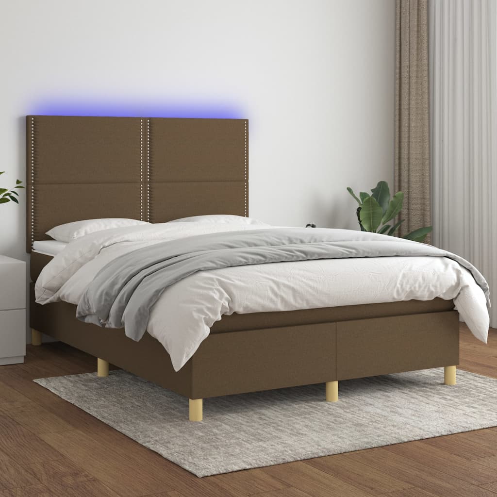 vidaXL Boxspring met matras en LED stof crèmekleurig 140x200 cm