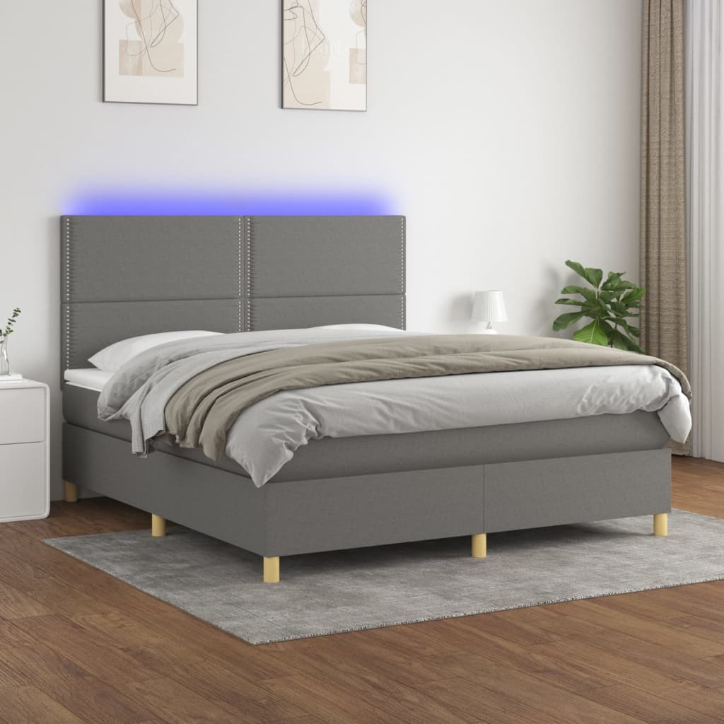 vidaXL Boxspring met matras en LED stof crèmekleurig 140x200 cm