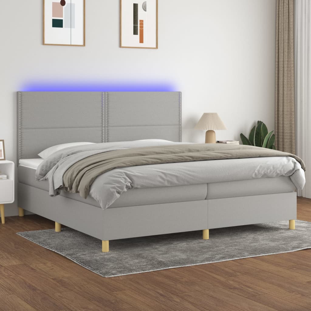 vidaXL Boxspring met matras en LED stof crèmekleurig 140x200 cm