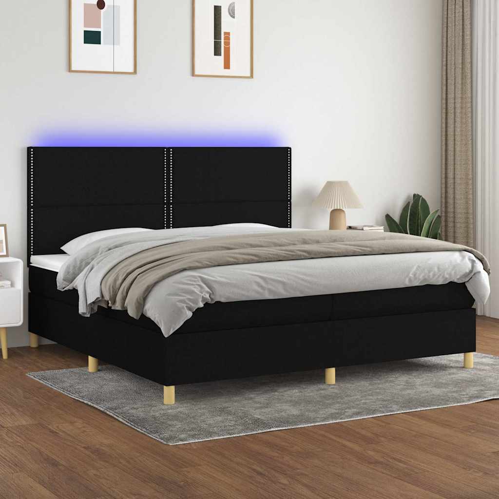 vidaXL Boxspring met matras en LED stof crèmekleurig 140x200 cm