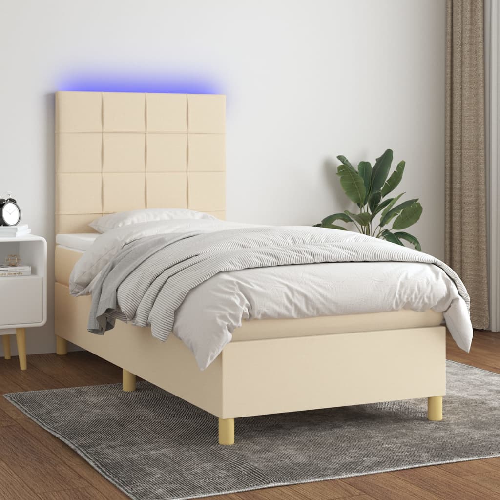 vidaXL Boxspring met matras en LED stof crèmekleurig 140x200 cm