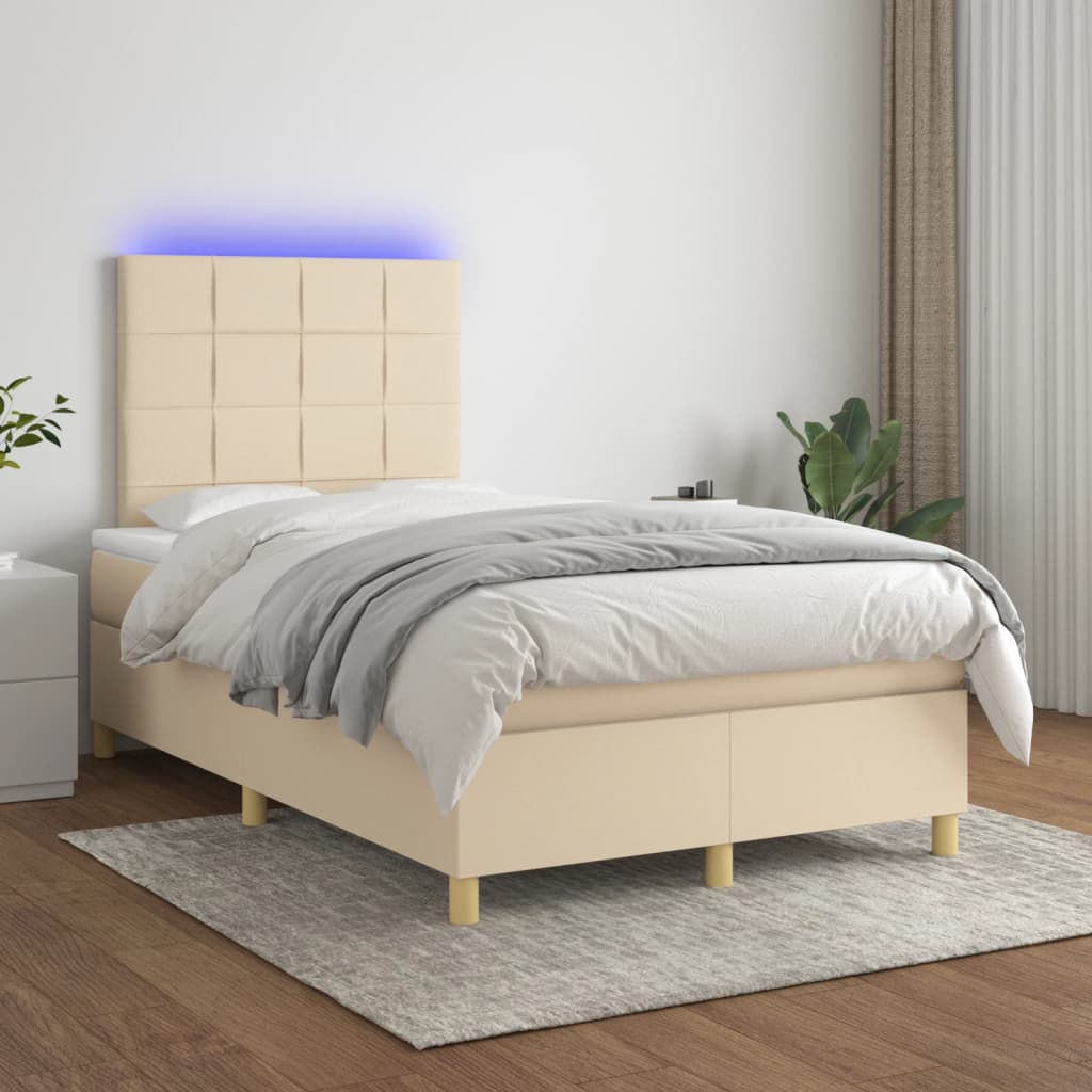 vidaXL Boxspring met matras en LED stof crèmekleurig 140x200 cm