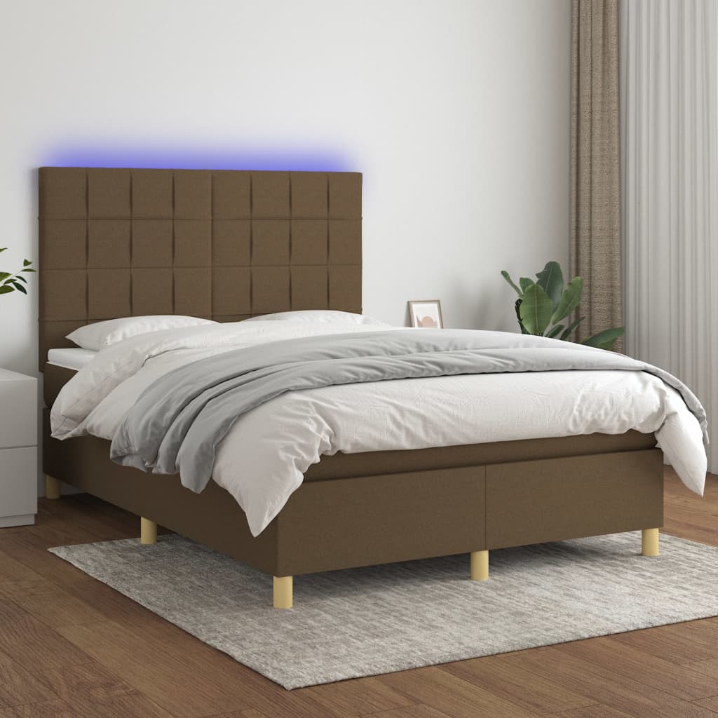 vidaXL Boxspring met matras en LED stof crèmekleurig 140x200 cm