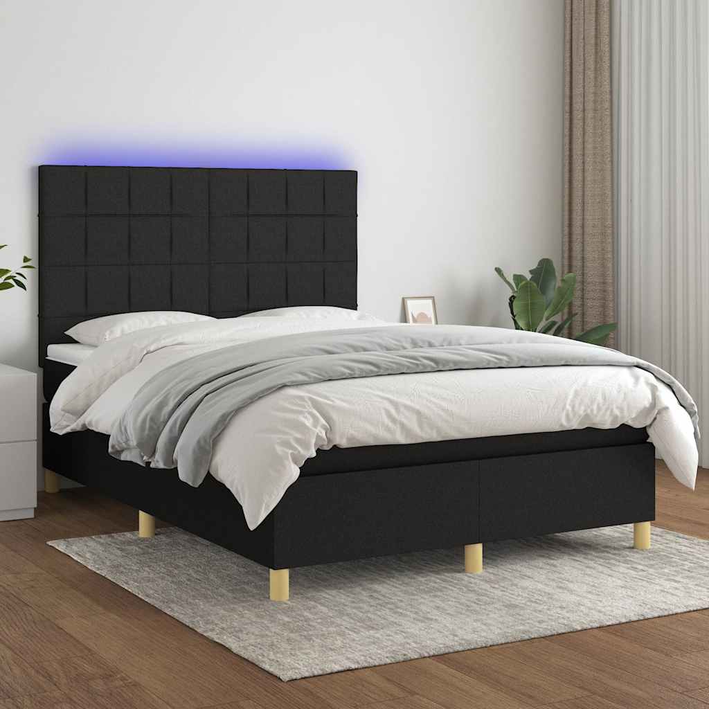 vidaXL Boxspring met matras en LED stof crèmekleurig 140x200 cm