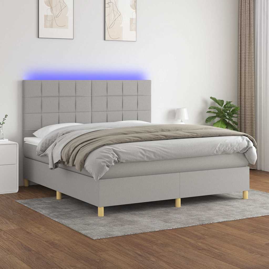 vidaXL Boxspring met matras en LED stof crèmekleurig 140x200 cm