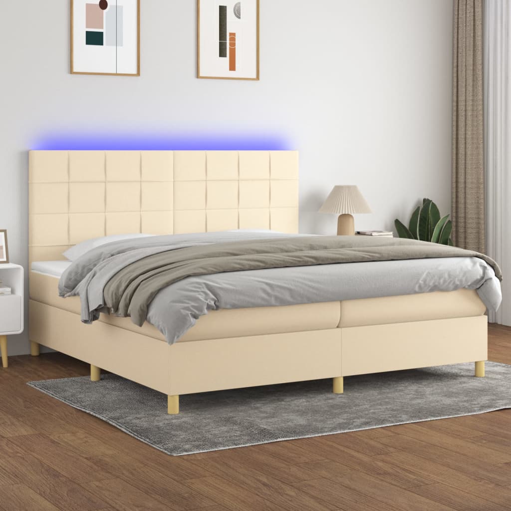 vidaXL Boxspring met matras en LED stof crèmekleurig 140x200 cm