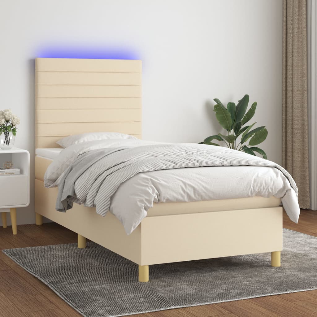 vidaXL Boxspring met matras en LED stof crèmekleurig 140x200 cm