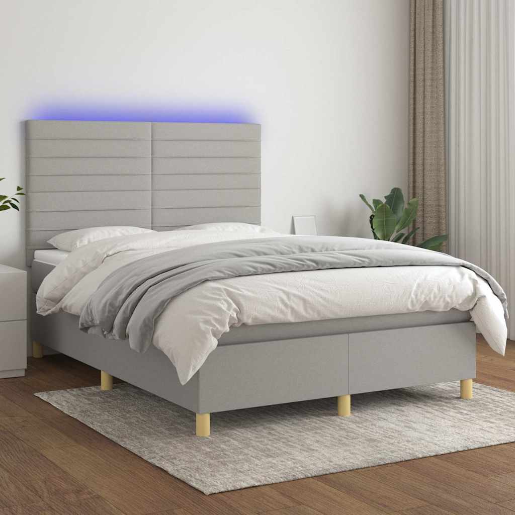 vidaXL Boxspring met matras en LED stof crèmekleurig 140x200 cm