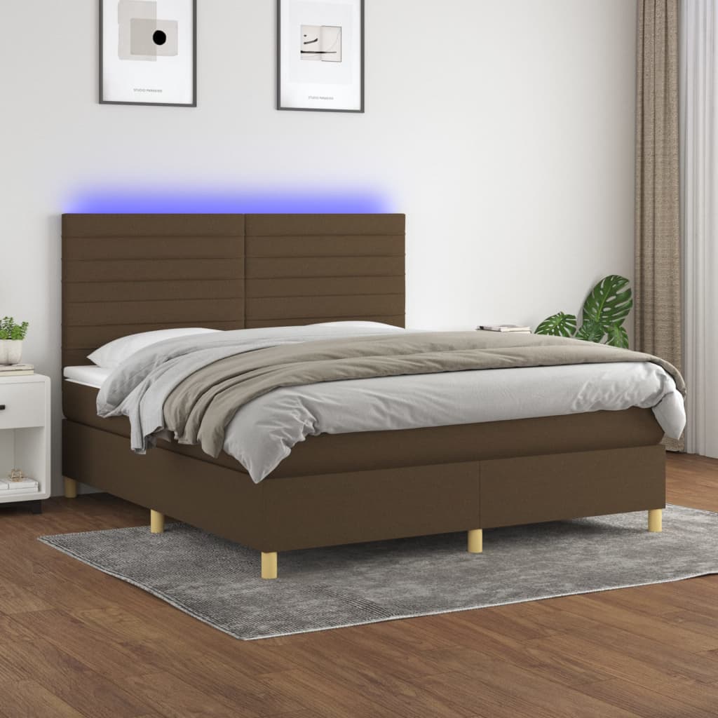 vidaXL Boxspring met matras en LED stof crèmekleurig 140x200 cm