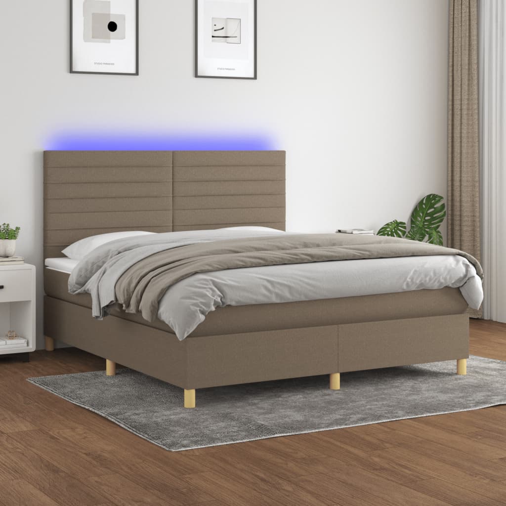 vidaXL Boxspring met matras en LED stof crèmekleurig 140x200 cm
