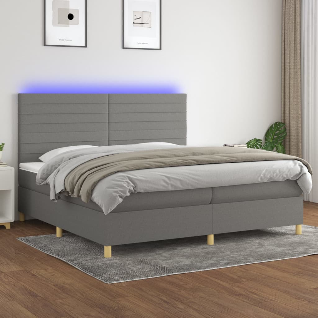 vidaXL Boxspring met matras en LED stof crèmekleurig 140x200 cm