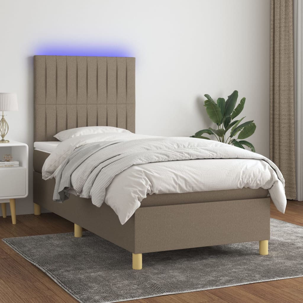 vidaXL Boxspring met matras en LED stof crèmekleurig 140x200 cm