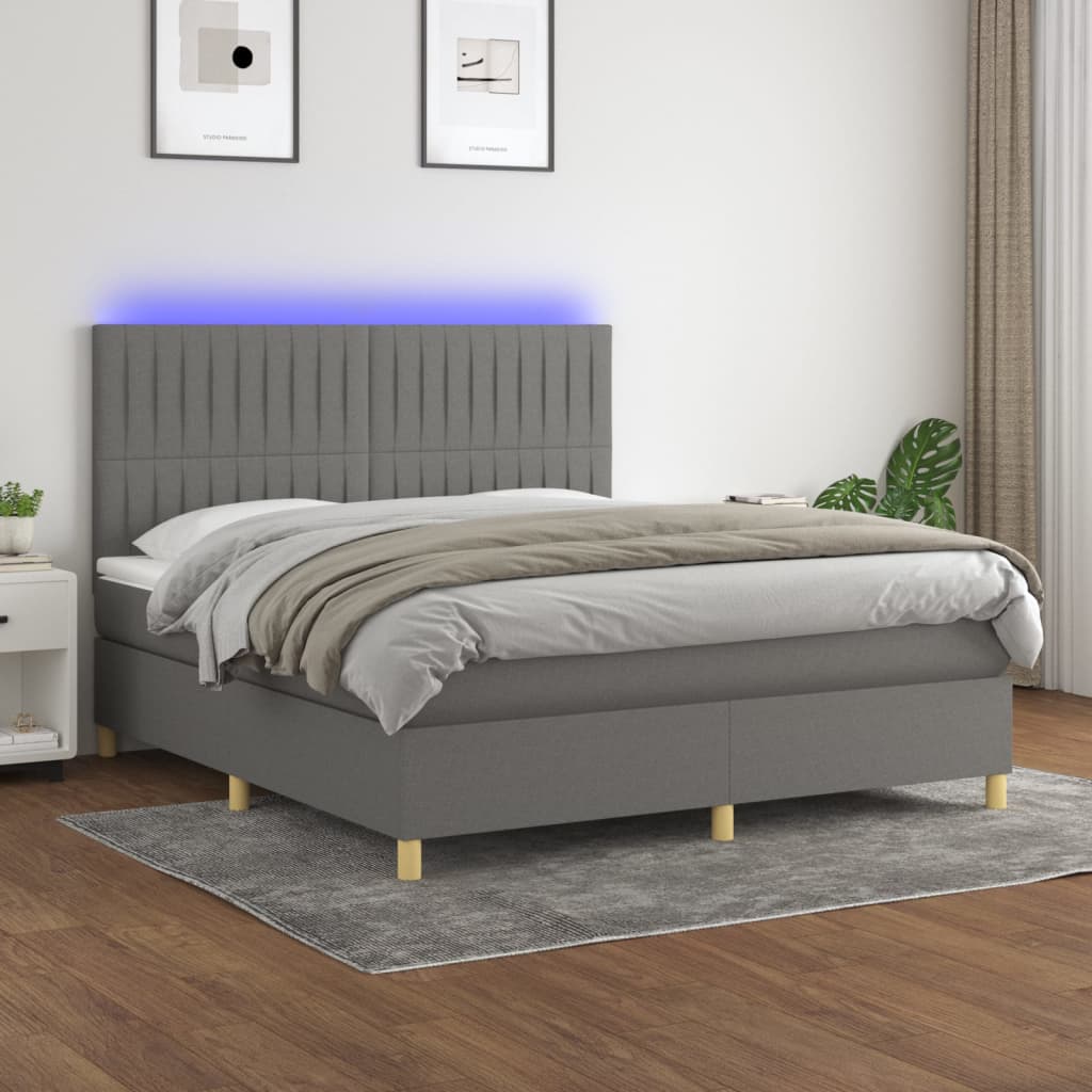 vidaXL Boxspring met matras en LED stof crèmekleurig 140x200 cm