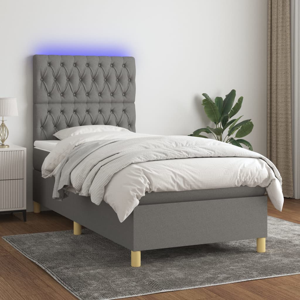 vidaXL Boxspring met matras en LED stof crèmekleurig 140x200 cm