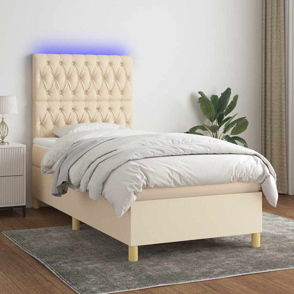 vidaXL Boxspring met matras en LED stof crèmekleurig 140x200 cm